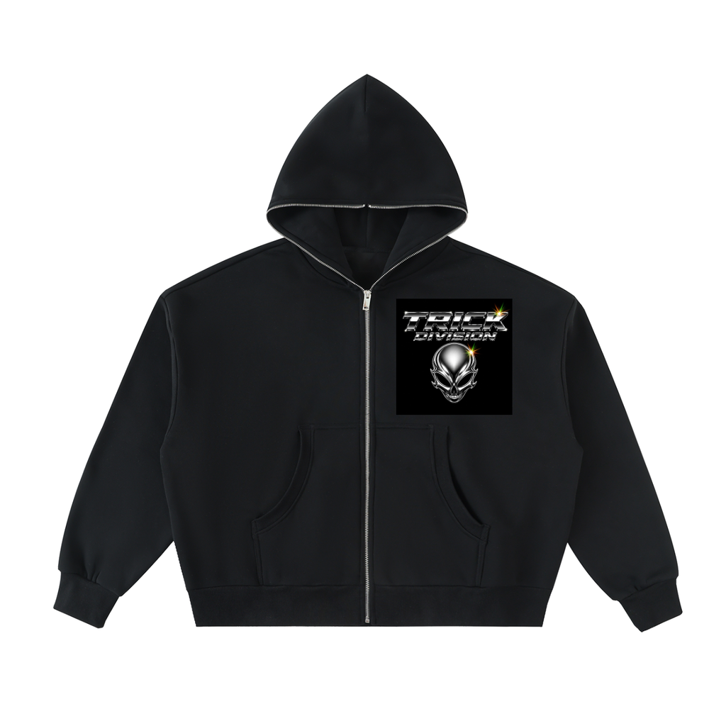 TRICK Fleeced Full-Zip Boxy Hoodie
