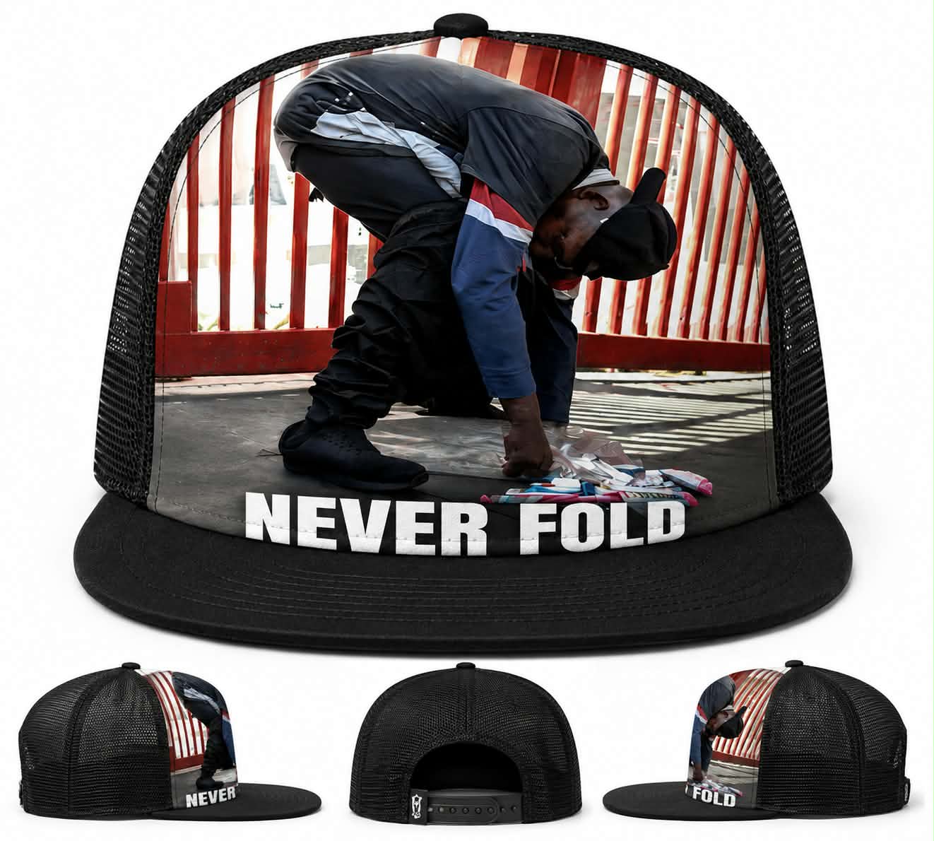 NEVER FOLD Black and white Skate Cap