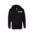 TRICK ZIP black FUZZLOON zip hoodie on white background